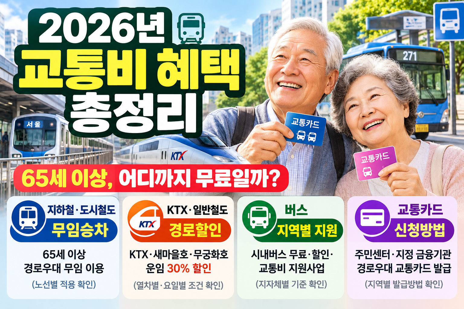 2026년 65세 이상 교통비 지원 혜택 총정리 | 지하철·철도·버스·교통카드