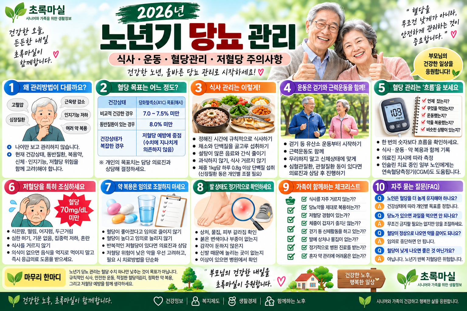 2026년 노년기 당뇨 관리 | 식사·운동·혈당관리·저혈당 주의사항 총정리
